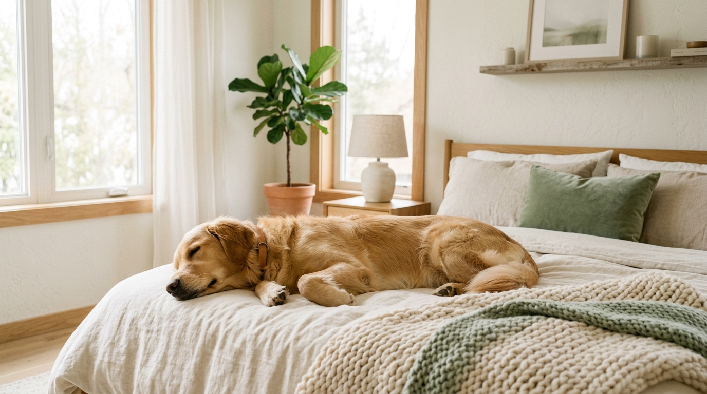 Happy dog in modern home